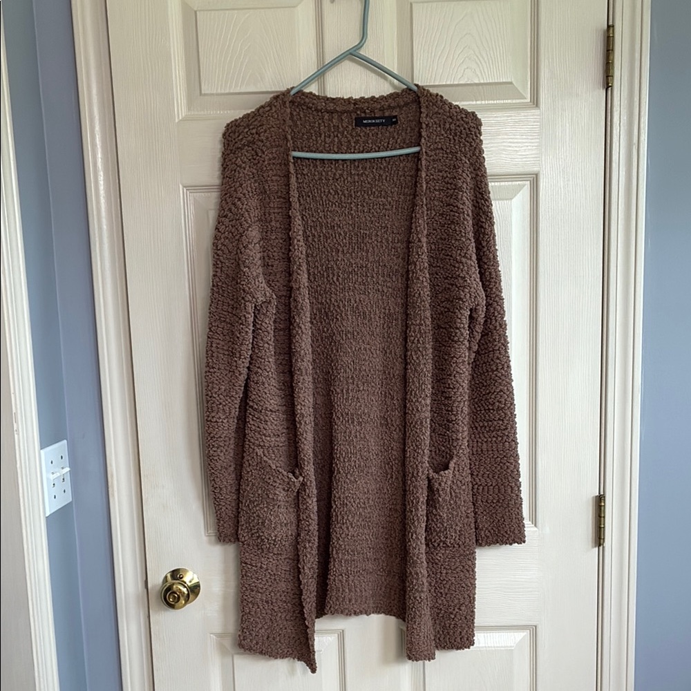 Brown Chunky Knit Cardigan Sweater